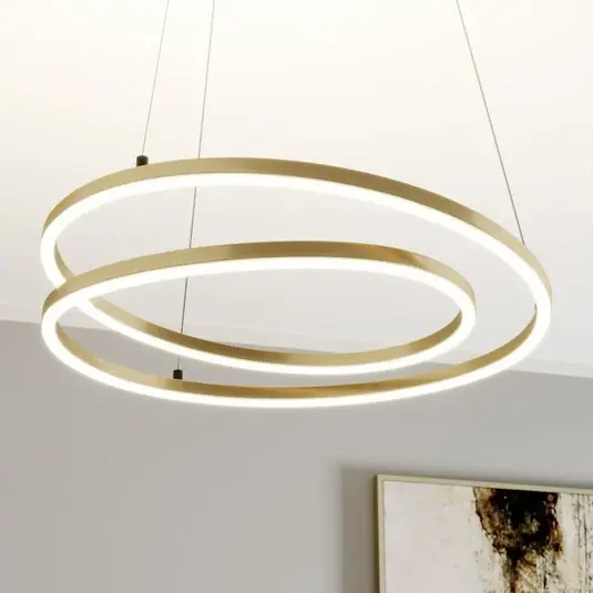 Značkový Lindby LED závěsné svítidlo Davian, mosazná barva, 49 cm, stmívatelné