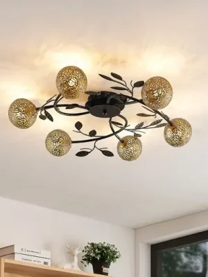 Speciální Cena Stropní svítidlo Lucande Evory, Ø 69 cm, 6 světel, černá/zlatá, G9