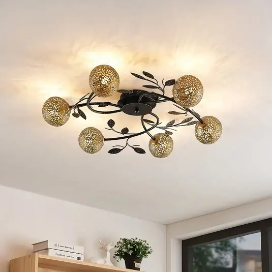 Speciální Cena Stropní svítidlo Lucande Evory, Ø 69 cm, 6 světel, černá/zlatá, G9