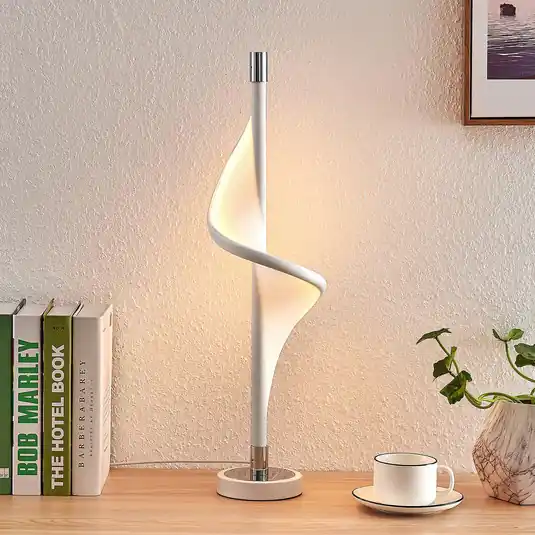 Stolní lampa Lucande LED Edano, 60 cm, bílá, textilní, stmívatelná Novinka