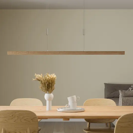 Akční Cena Quitani LED závěsné světlo Nora, dub přírodní, délka 118 cm