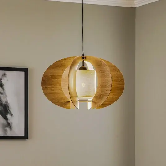 Závěsné světlo Modern C M s dřevěnými lamelami Ø 50 cm Oblíbený