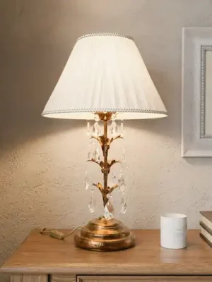 Stolní lampa Teresa s krystaly a textilním stínidlem Autentický