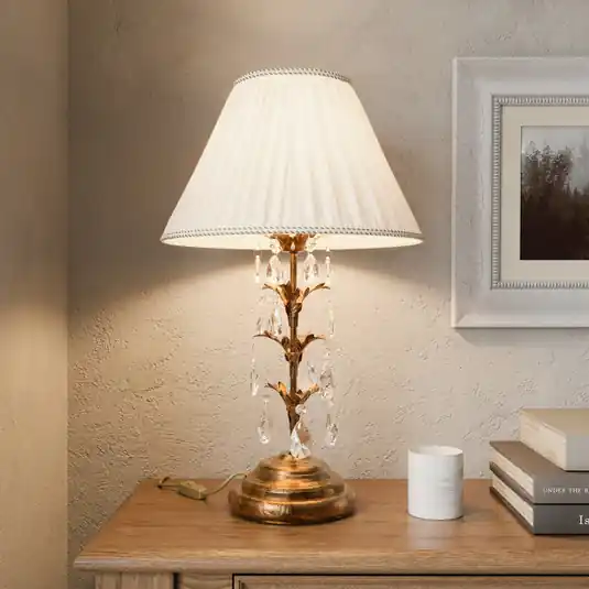 Stolní lampa Teresa s krystaly a textilním stínidlem Autentický