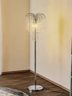 Stojací lampa Pioggia s křišťálovým deštěm, chrom Poslední Šance
