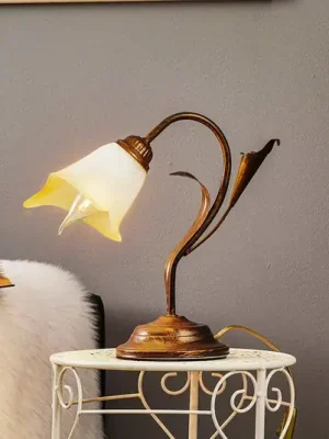 Stolní lampa Lucrezia v bronzové barvě s květinovým stínidlem Finální Výprodej