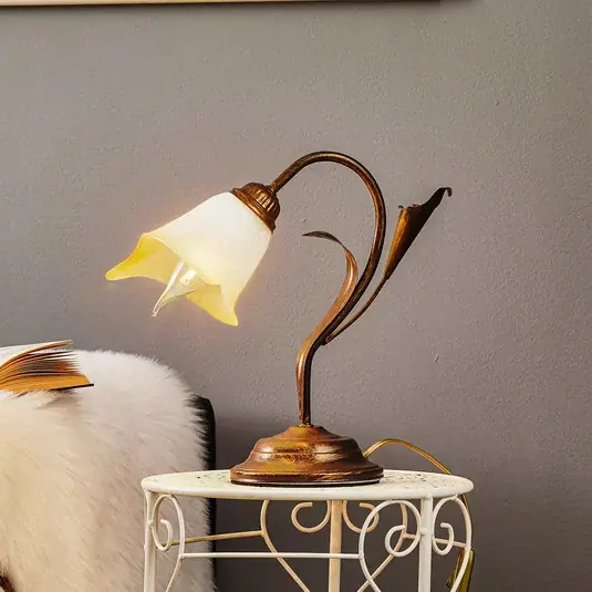 Stolní lampa Lucrezia v bronzové barvě s květinovým stínidlem Finální Výprodej