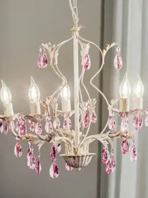 Finální Výprodej Lustr Kate, 5ramenný, bílý, růžové krystaly