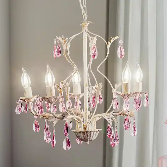 Finální Výprodej Lustr Kate, 5ramenný, bílý, růžové krystaly