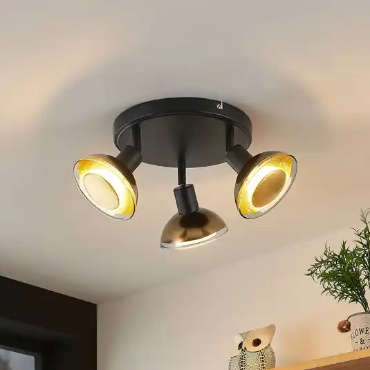Super Cena Stropní bodové svítidlo Lindby Erin, černá/zlatá, Ø 22 cm, sklo