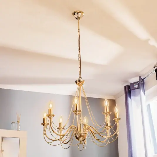 Lustr Retro, 8 zdrojů, zlatá, 120cm závěs Nová Kolekce