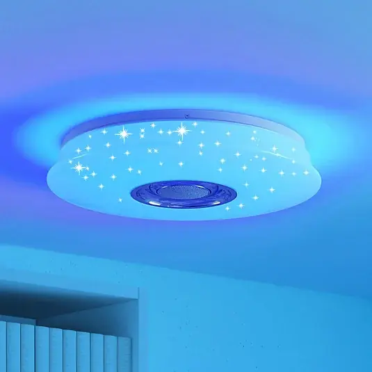 Cenově Výhodný Lindby LED stropní svítidlo Elpida, reproduktor, bílé, Ø 39cm