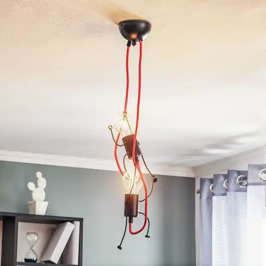 Závěsné světlo Bobi 2 v černé barvě, kabel červený, 2-fl. Nejlepší Volba