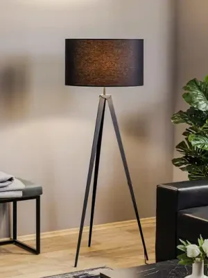 Stojací lampa Tago, trojnožka, stínidlo na lampu černá/zlatá Víkendová Akce
