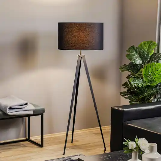 Stojací lampa Tago, trojnožka, stínidlo na lampu černá/zlatá Víkendová Akce