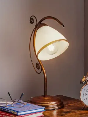 Akční Nabídka Stolní lampa Roma, kov, sklo, bílá, hnědá, výška 39 cm