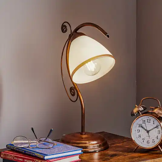 Akční Nabídka Stolní lampa Roma, kov, sklo, bílá, hnědá, výška 39 cm