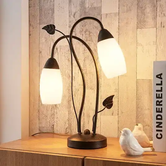 Stolní lampa Lindby Stefania, černá/zlatá, sklo, E14, 40 cm Super Cena