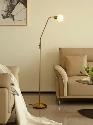 Značkový Stojací lampa Lindby Elaina, mosazná barva, 162 cm, flexibilní, E14