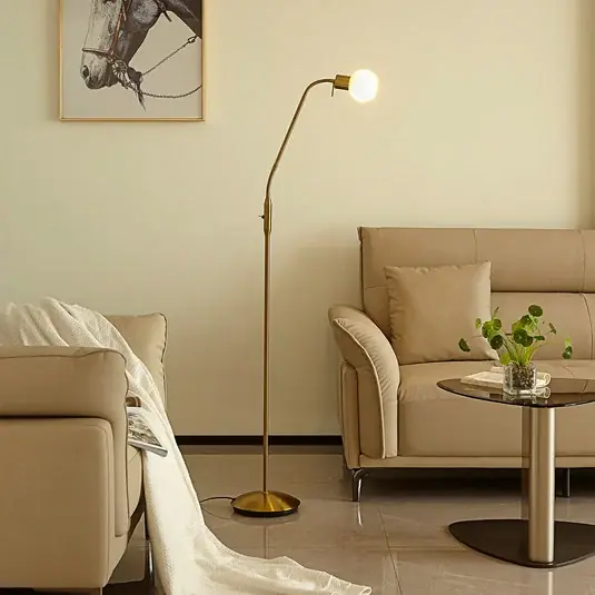 Značkový Stojací lampa Lindby Elaina, mosazná barva, 162 cm, flexibilní, E14