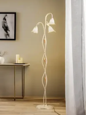 Cenově Výhodný Stojací lampa Lucrezia v barvě slonové kosti s květinovým stínidlem