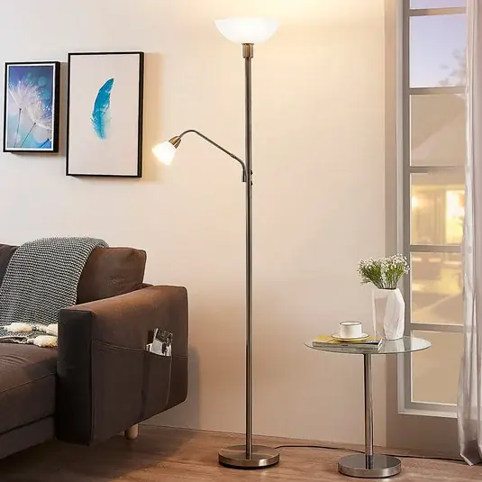 Stropní reflektor Lindby Jost, 180 cm, niklová barva, světlo na čtení Super Cena