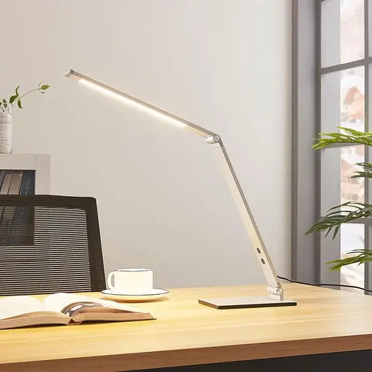 Tovární Cena Stolní LED lampa Lucande Nicano, šedá, kov, tlumená.