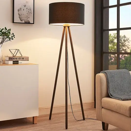 Sleva Textilní stojací lampa Majken - tmavě šedá/černá