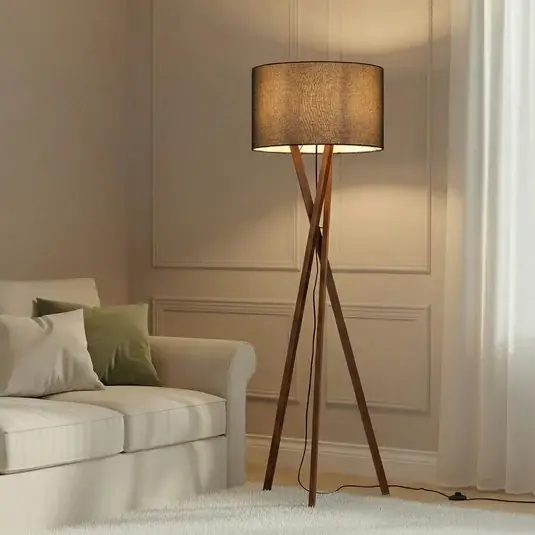 Pouze Dnes Stojací lampa Lucande Auriane, trojnožka, černá, látka, 160 cm