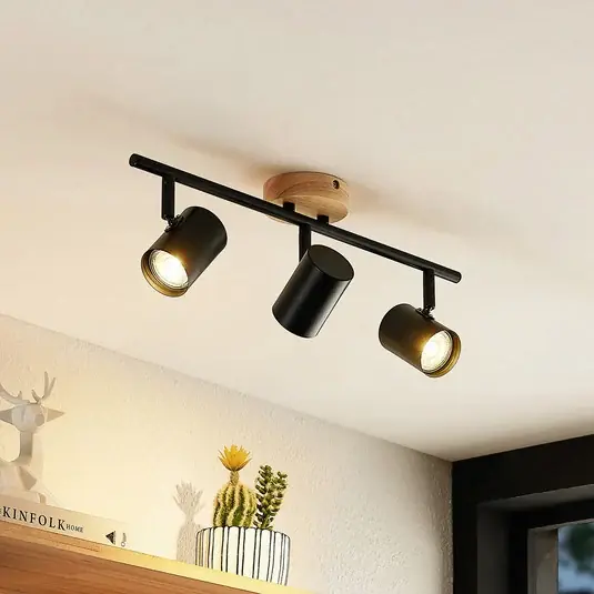 Stropní svítidlo Lindby Xiomara, 3 světla, délka 68 cm, dřevo Poslední Šance