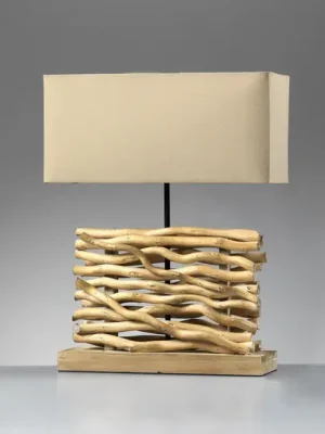 Stolní lampa Marica, látkový stínidlo a dřevo, výška 50 cm Must-Have