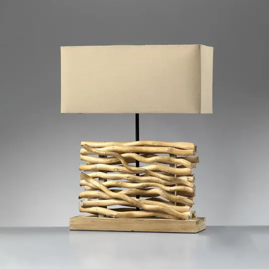 Stolní lampa Marica, látkový stínidlo a dřevo, výška 50 cm Must-Have