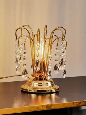 Sleva Stolní lampa Pioggia s křišťálovým deštěm, 26 cm, zlatá