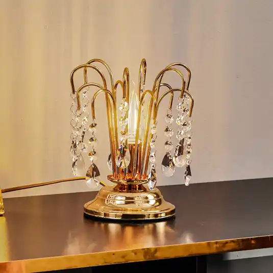 Sleva Stolní lampa Pioggia s křišťálovým deštěm, 26 cm, zlatá