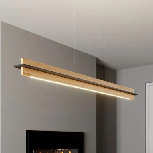 Výhodná Nabídka Závěsné svítidlo Quitani LED Lexa, dub/černá, délka 118 cm
