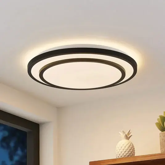 Stropní svítidlo LED Lindby Essina, černá barva, kov, CCT, stmívatelné. Akční Cena
