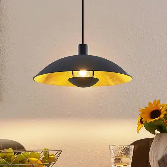 Jen Po Omezenou Doba Závěsná lampa Lindby Narisara, Ø 40 cm, E27, černo-zlatá