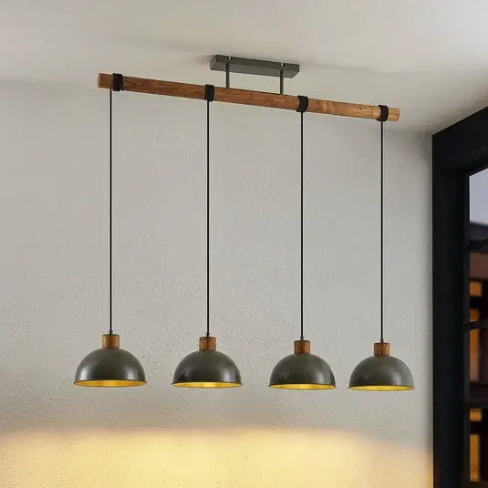 Závěsná lampa Lindby Durbis, 116 cm, 4 světla, šedá, dřevo, E27 Levný