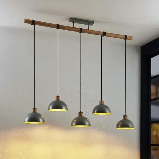 Nakupujte Hned Závěsná lampa Lindby Durbis, 149 cm, černá, 5 světel, dřevo