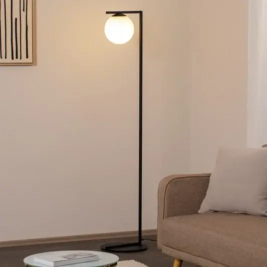 Stojací lampa Zac s kulatým stínidlem, černá Rychlé Dodání