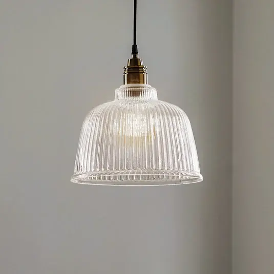Závěsné světlo Leana, sklo čiré, 1-světlo, starý mosaz Oblíbený