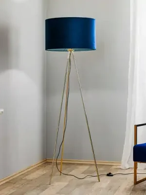 Nejlepší Volba Stojací lampa Monaco, trojnožka zlatá, modrý samet