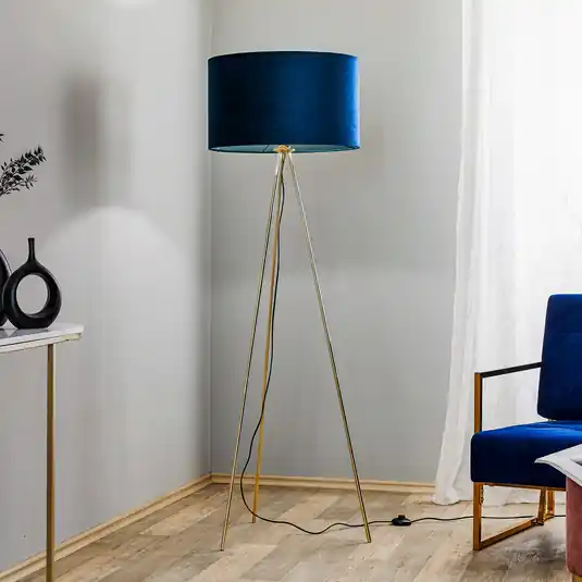 Nejlepší Volba Stojací lampa Monaco, trojnožka zlatá, modrý samet