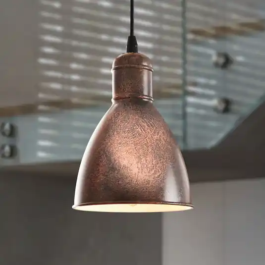 Nejprodávanější Vintage závěsné světlo Priddy 1 zdroj, měď antika