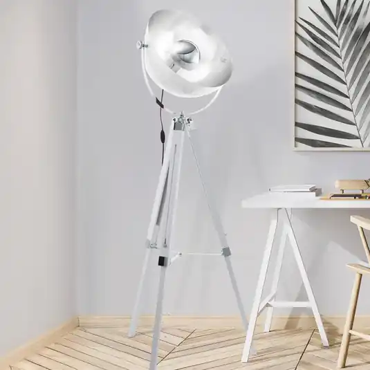 Stojací lampa Covaleda trojnožka bílá/stříbrná Levný