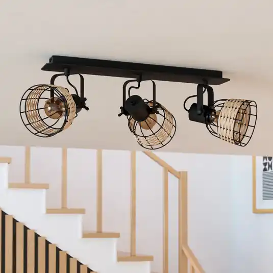 Originální Stropní spot Anwick 1 ratanový dekor, tři zdroje
