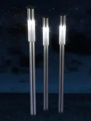 Akční Cena Solární lampa Fania z nerezové oceli, s hrotem do země, sada 3 ks