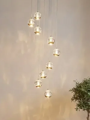 Závěsné svítidlo Lucande LED Hayley, Ø 40 cm, 9 světel, zlatá barva, sklo Poslední Šance
