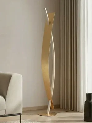 Sleva Stojací lampa Lucande LED Marija, zlatá barva, stmívatelná, 140 cm