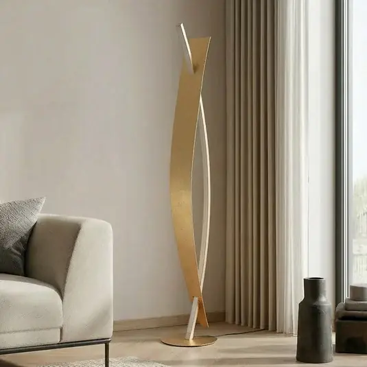 Sleva Stojací lampa Lucande LED Marija, zlatá barva, stmívatelná, 140 cm